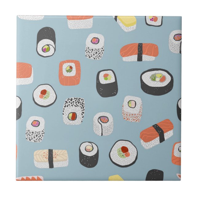 Azulejo Sushi Nigiri Maki Rollo Patrón Cerámica Tile (Frente)