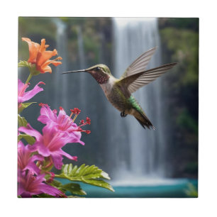 Azulejo "Susurros de la naturaleza: Hummingbird, cascada