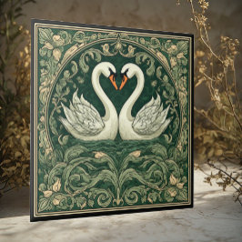 Azulejo Swan Couple Art Nouveau Decorative Wall Accent