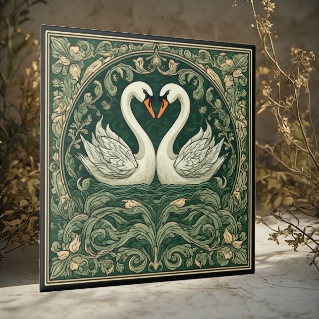 Azulejo Swan Couple Art Nouveau Decorative Wall Accent (Subido por el creador)