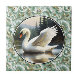 Azulejo Swan Glides Gracefully on Lake
