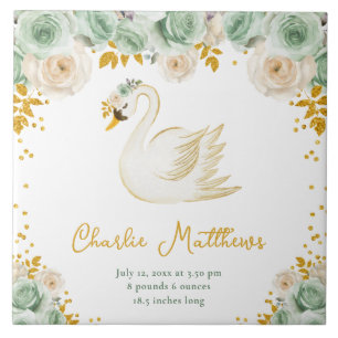 Azulejo Swan Sage Green y Gold Rosas Estadísticas de nacim