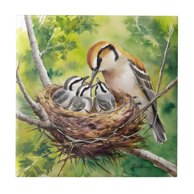 Azulejo Sweet bird nest painting (Frente)