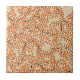 Azulejo Swirling Orange Leaves on Beige Background
