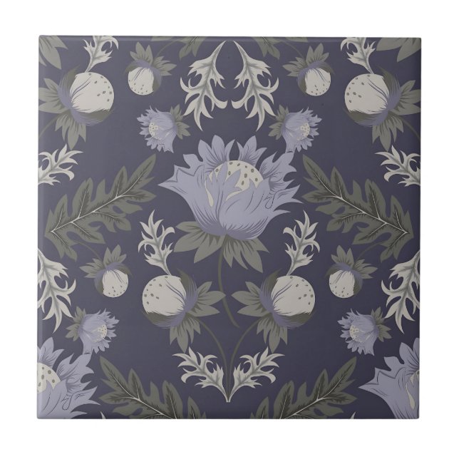 Azulejo Symmetrical dark purple floral pattern (Frente)