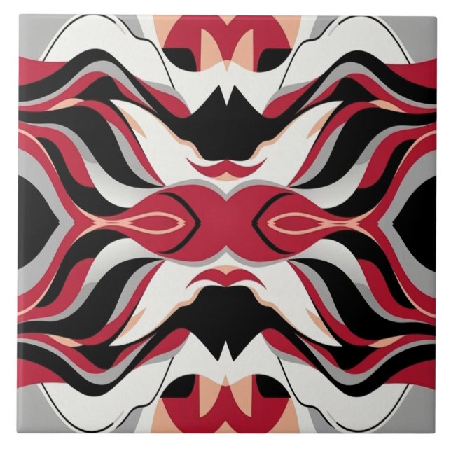 Azulejo Symmetrical Red and Black Abstract Flow Pattern (Frente)