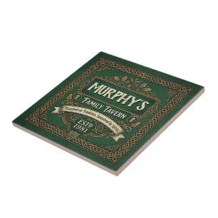 Azulejo Taberna Familiar Pub Irlandés Personalizado Verde 