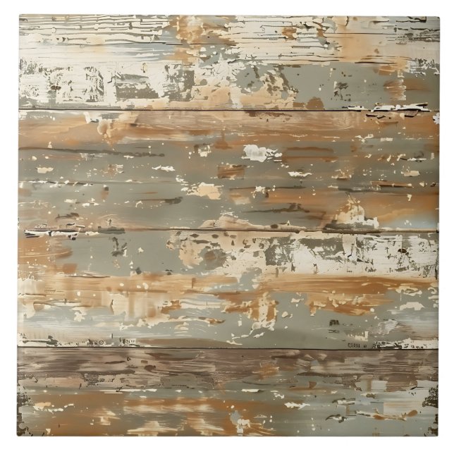 Azulejo Tabla de madera rústica con pátina desconchada (Frente)