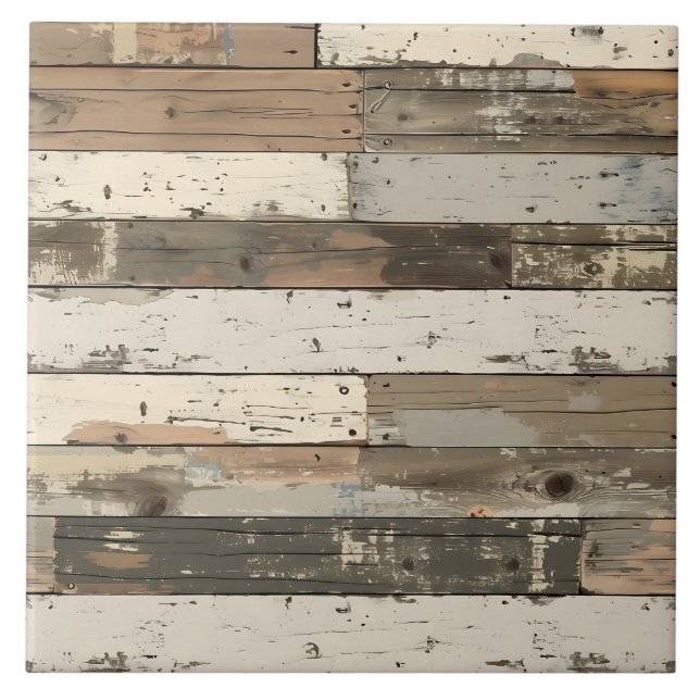 Azulejo Tabla de madera rústica con pátina desconchada (Frente)