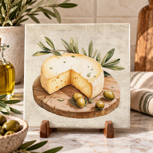Azulejo Tabla de queso de acuarela rústica Olivas italiano