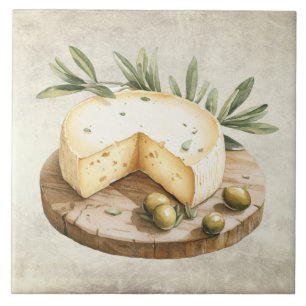 Azulejo Tabla de queso de acuarela rústica Olivas italiano