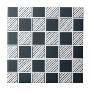 Azulejo Tablero de ajedrez Geométrico Azul Marino Negro y