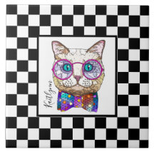 Tablero de ajedrez Retro B&W, gato hipster, person