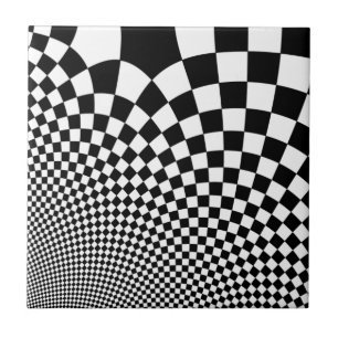 Azulejo tablero de ajedrez retro deformado de punk en blan