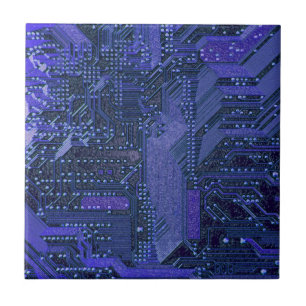 Azulejo Tablero de Circuito Cibernético Azul Arte Electrón