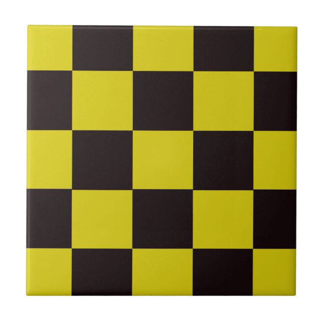 Azulejo Tablero de verificación amarillo y negro (Frente)