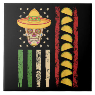 Azulejo Taco de cráneo de azúcar de la bandera mexicana de