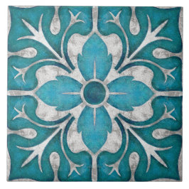 Azulejo Talavera 01 Azul Teal Gris Floral Mediterráneo