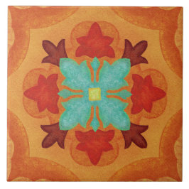 Azulejo Talavera 02 Naranja Rojo Azul Mediterráneo Floral