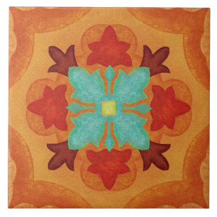 Azulejo Talavera 02 Naranja Rojo Azul Mediterráneo Floral