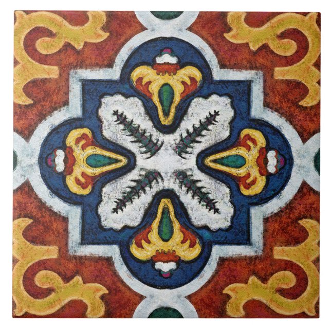 Azulejo Talavera 03 Red Yellow Blue Mediterranean Geo (Frente)