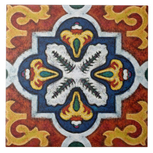 Azulejo Talavera 03 Rojo Amarillo Azul Mediterráneo Geo
