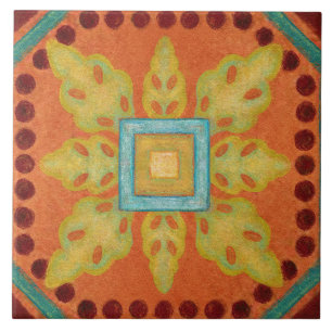 Azulejo Talavera 04 Naranja Amarillo Azul Mediterráneo Geo