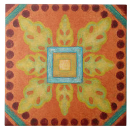 Azulejo Talavera 04 Orange Yellow Blue Mediterranean Geo