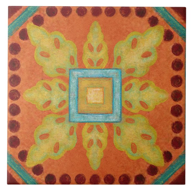 Azulejo Talavera 04 Orange Yellow Blue Mediterranean Geo (Frente)