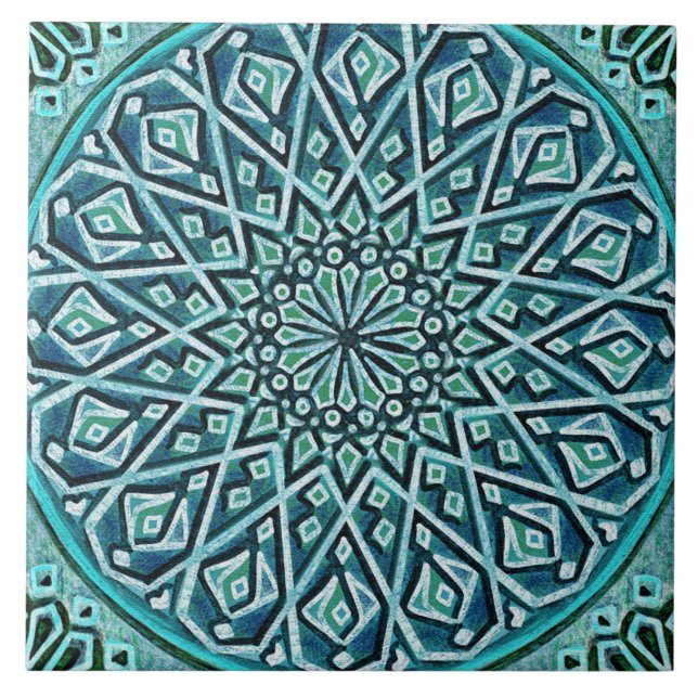 Azulejo Talavera 05 Turquoise Blue Mediterranean Rosette (Frente)