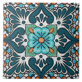 Azulejo Talavera 06 Azul Teal Verde Mediterráneo Floral
