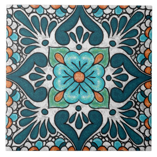 Azulejo Talavera 06 Azul Teal Verde Mediterráneo Floral