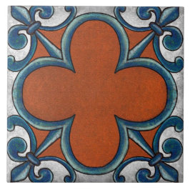 Azulejo Talavera 07 Rust Blue Grey Mediterranean Geo