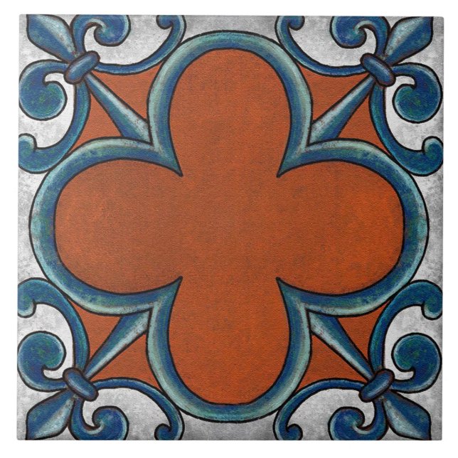 Azulejo Talavera 07 Rust Blue Grey Mediterranean Geo (Frente)