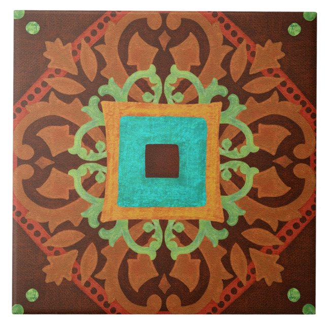 Azulejo Talavera 08 Rust Blue Brown Mediterranean Geo (Frente)