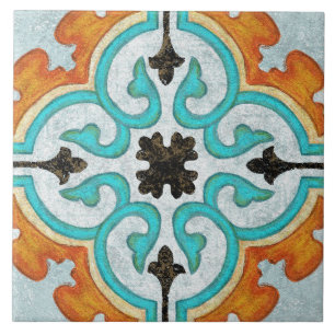 Azulejo Talavera 09 Naranja Gris Aqua Mediterráneo Geo