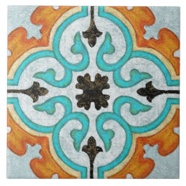 Azulejo Talavera 09 Orange Grey Aqua Mediterranean Geo