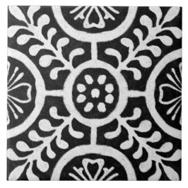 Azulejo Talavera 11 Blanco Negro Gris Floral Mediterráneo