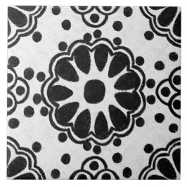 Azulejo Talavera 12 Black White Grey Mediterranean Floral