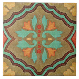 Azulejo Talavera 13 Olive Green Aqua Mediterranean Floral