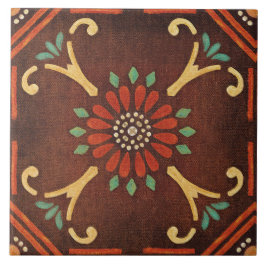 Azulejo Talavera 14 Marrón Rojo Aqua Floral Mediterráneo