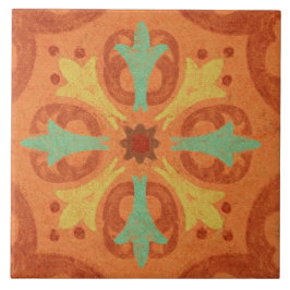 Azulejo Talavera 16 Orange Rust Aqua Mediterranean Geo