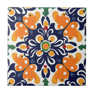 Azulejo Talavera Azul Naranja Mexicano Español sin Costura
