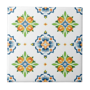 Azulejo Talavera Azul Naranja Verde Mexicano España sin co