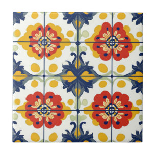 Azulejo Talavera azul transparente rojo amarillo mexicano 