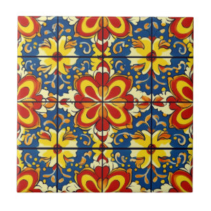 Azulejo Talavera azul transparente rojo amarillo mexicano 