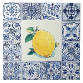 Azulejo Talavera Lemon - Blue and White Mediterranean