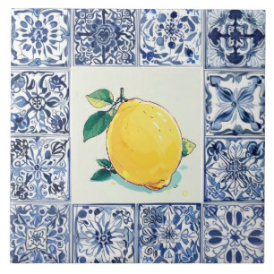 Azulejo Talavera Limón - Mediterráneo Azul y Blanco