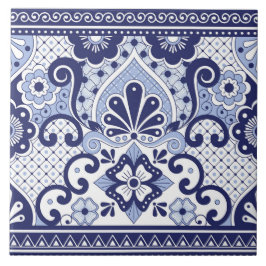 Azulejo Talavera mexicana azul y blanca