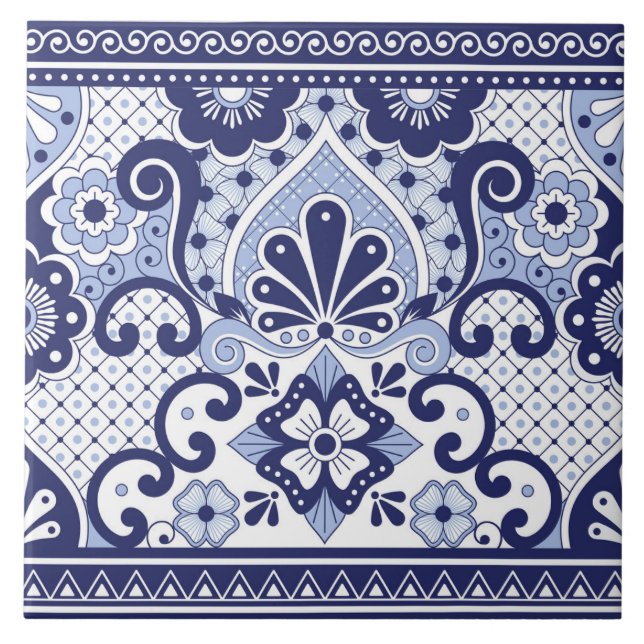 Azulejo Talavera mexicana azul y blanca (Frente)